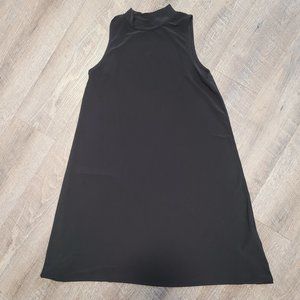 Black silky mock neck sleeveless dress